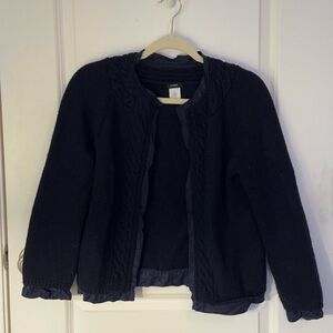 J Crew Navy Blue Knit Cashmere and Wool Cardigan with Ruffle Detail Women M